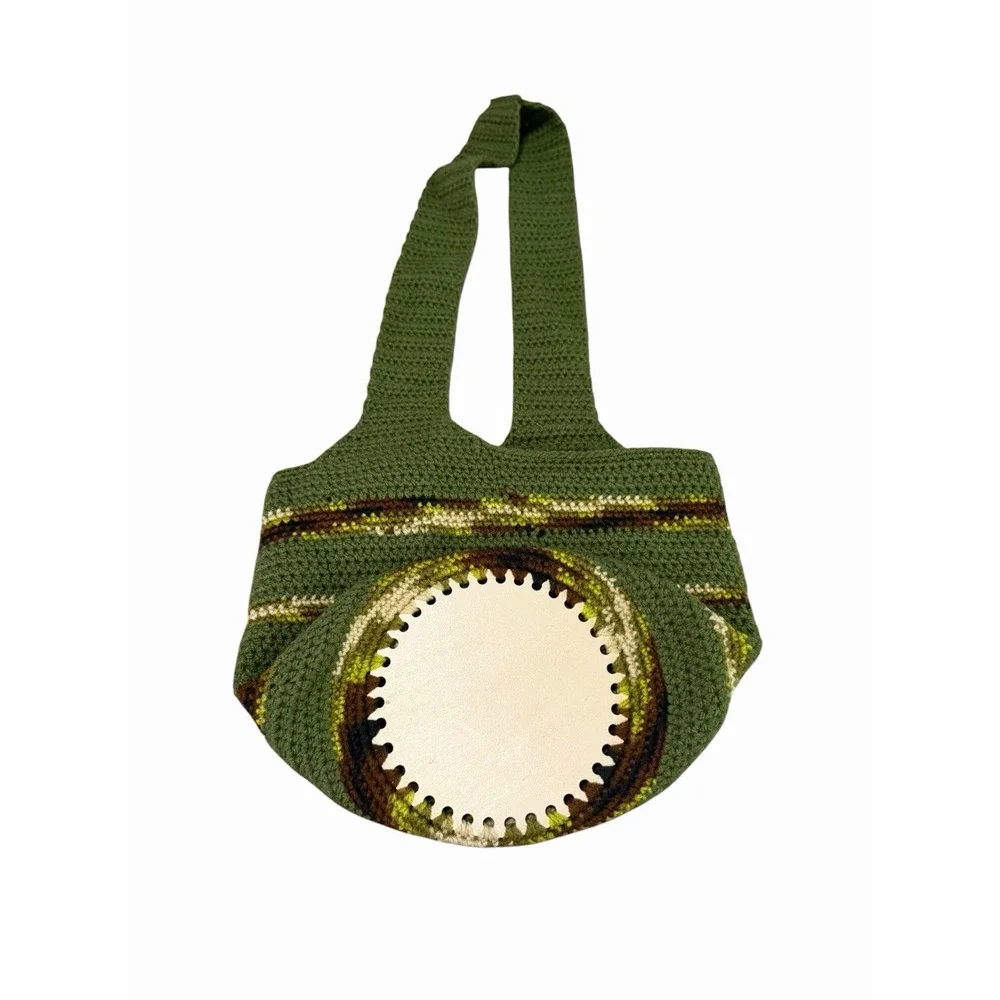 NEW Handmade Crochet Handbag green camo wood bottom hobo purse
